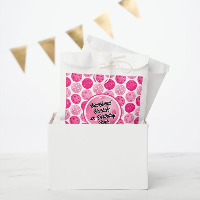 Pickleball Birthday Party Pink White Personalized  Favor Bag (Party)