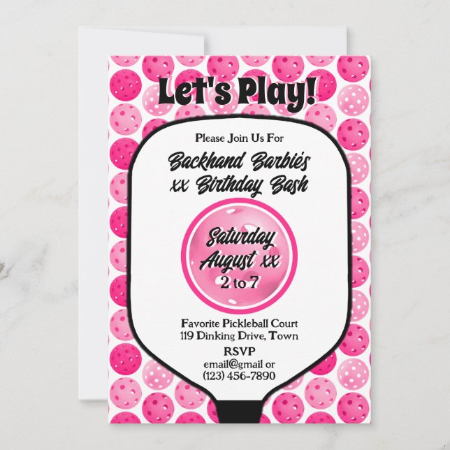 Pickleball Birthday Party Pink White Photo Invitation (Front)