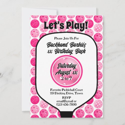 Pickleball Birthday Party Pink White Photo Invitation