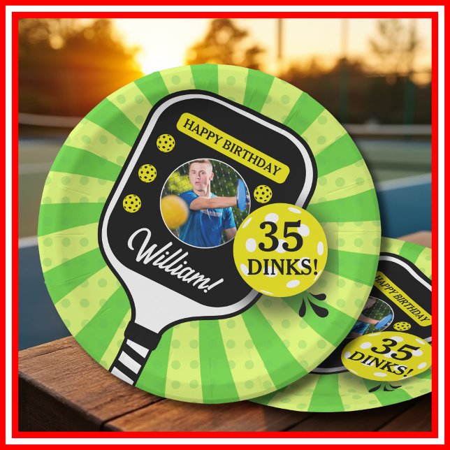 Pickleball Birthday Party RETRO Green Sports PHOTO Paper Plates (Pickleball Birthday Party RETRO Green Sports PHOTO Paper Plates)