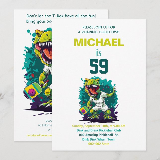 Pickleball Birthday party + RSVP  Invitation (Front/Back)