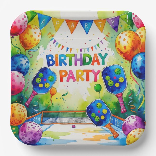 Pickleball Birthday Party themed for cat lovers Paper Plates (Front)