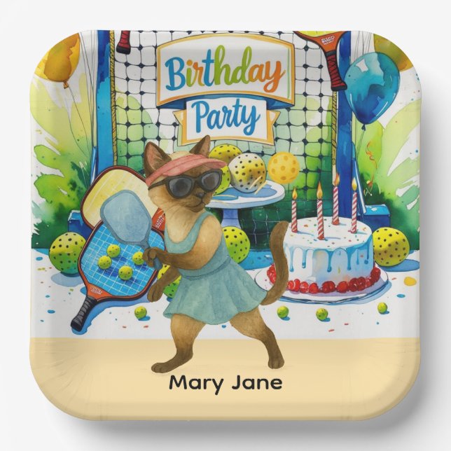 Pickleball Birthday Party themed Paper Plates (Front)