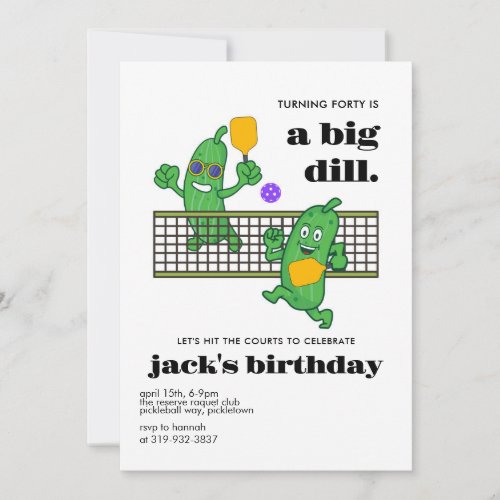 Pickleball Birthday Pickle Ball Invite 40th  Invitation