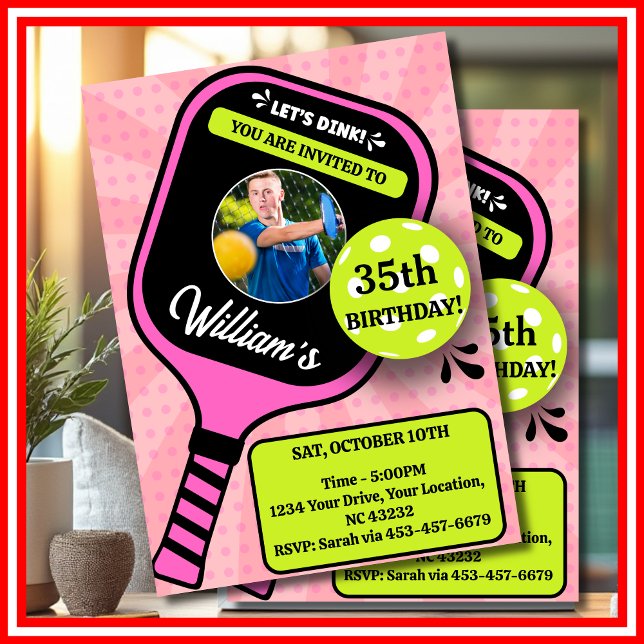 Pickleball Birthday RETRO Pink Sports PHOTO Invitation (Pickleball Birthday RETRO Pink Sports PHOTO Invitation)