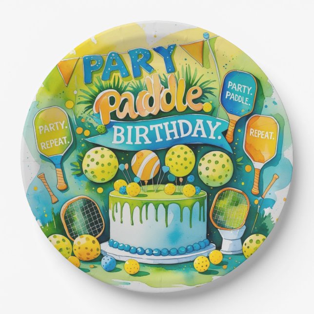 Pickleball Birthday themed  Paper Plates (Front)