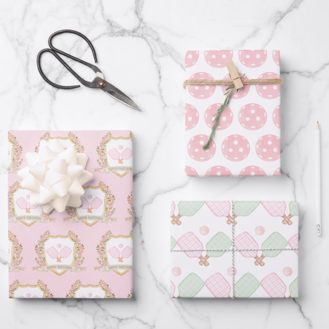 Pickleball Birthday Wrapping Paper Sheets (Front)