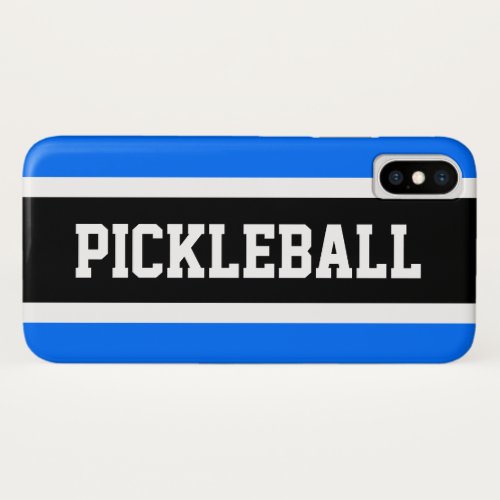 PICKLEBALL Black White Bright Blue Racing Stripes  iPhone X Case