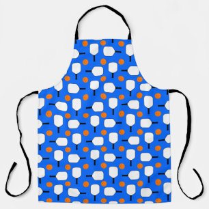Pickleball Blue, Orange Balls with White Paddles Apron