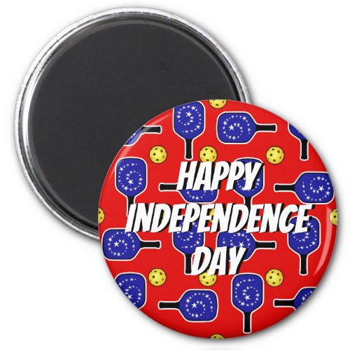 Pickleball Blue Paddles Yellow Balls 4th of July Magnet