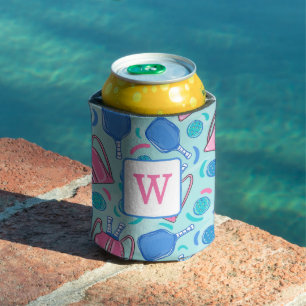 Pickleball Blue Preppy Monogram Can Cooler