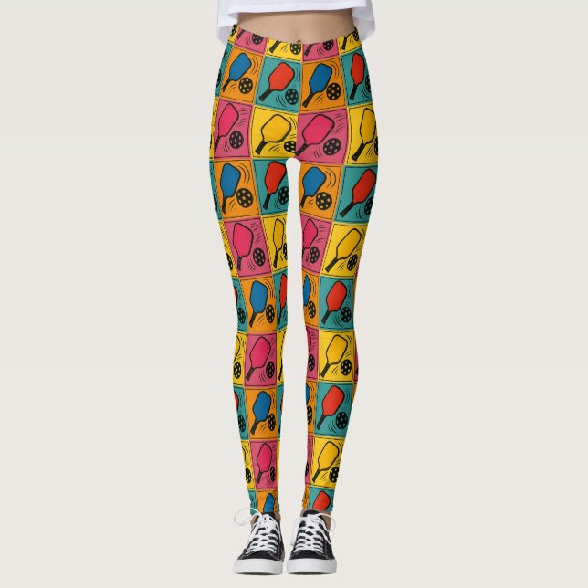 Pickleball Bold Andy Warhol Style Pattern Leggings (Front)