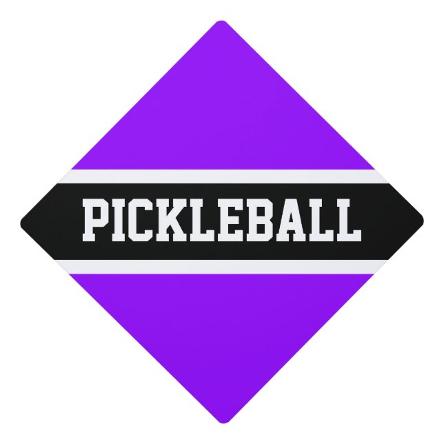 PICKLEBALL Bold Bright Purple Black White Stripes Graduation Cap Topper (Front)