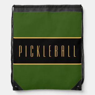 PICKLEBALL Bold Sporty Forest Green Black Stripes  Drawstring Bag