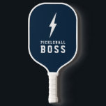 Pickleball Boss Lightning Bolt Custom Color Paddle<br><div class="desc">This simple,  trendy pickleball paddle features a lightning bolt and collegiate typography reading Pickleball Boss. The back contains text templates for monogram initials and a name,  making it a perfect,  personalized gift! The background color can be customized to any color you'd like!</div>