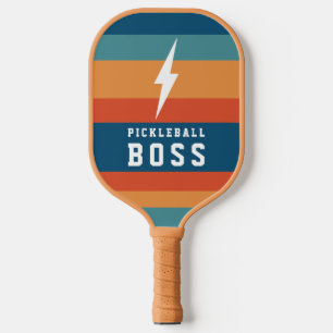 Pickleball Boss Lightning Bolt Retro Stripes Name  Pickleball Paddle