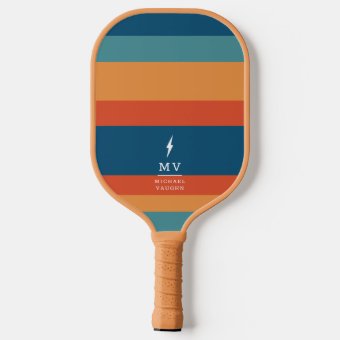 Pickleball Boss Lightning Bolt Retro Stripes Name Pickleball Paddle ...