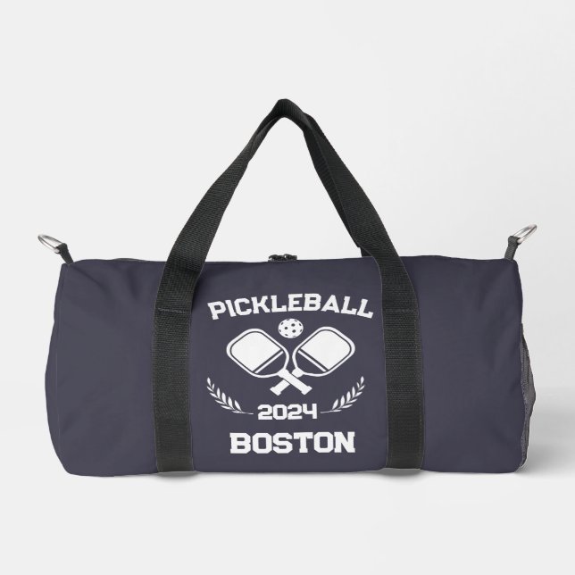 Pickleball Boston 2024 Custom Charcoal Purple Duffle Bag (Front)
