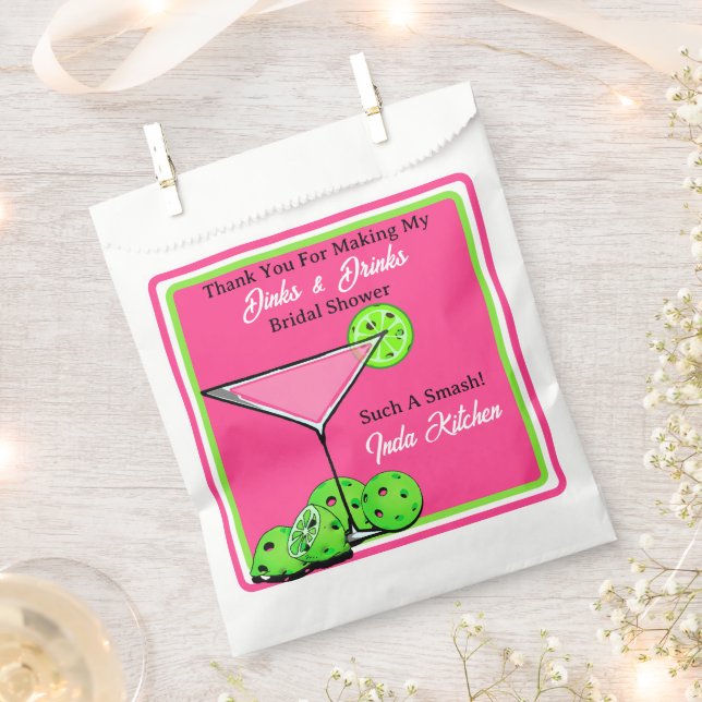 Pickleball Bridal Shower Dinks & Drinks Cocktail Favor Bag (Clipped)