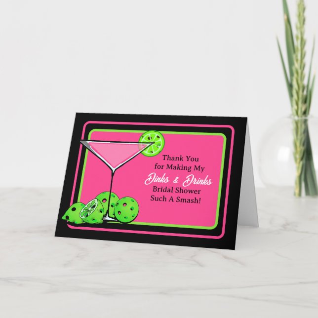 Pickleball Bridal Shower Dinks & Drinks Cocktail Letterpress Thank You Card (Front)
