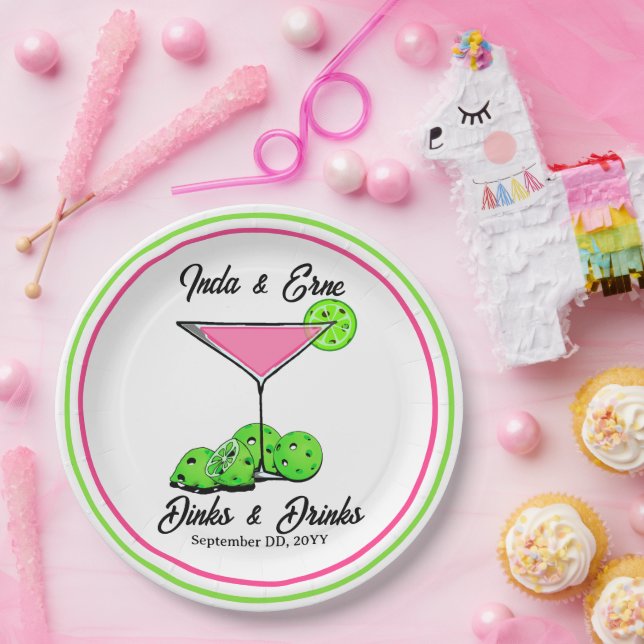 Pickleball Bridal Shower Dinks & Drinks Cosmo Paper Plates (Party)