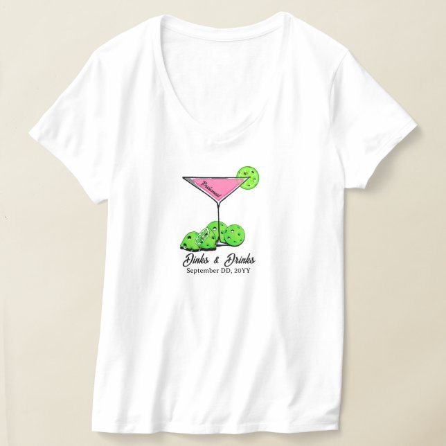 Pickleball Bridal Shower Dinks & Drinks Customized T-Shirt (Laydown)