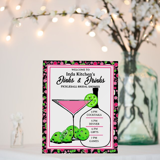 Pickleball Bridal Shower Dinks & Drinks Pink Black Foam Board (In Situ (Wedding))