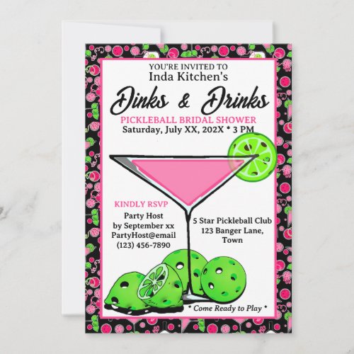 Pickleball Bridal Shower Dinks & Drinks Pink Black