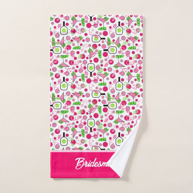 Pickleball Bridal Shower Dinks & Drinks Pink Cosmo Hand Towel (Hand Towel)
