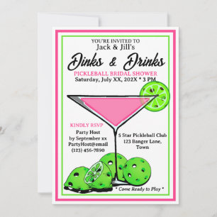 Pickleball Bridal Shower Dinks & Drinks Pink Cosmo Invitation