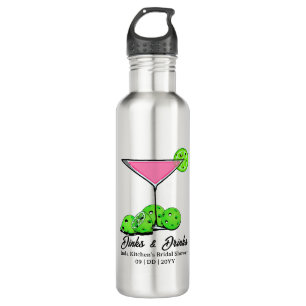 Pickleball Bridal Shower Pink Cocktail Personalize Stainless Steel Water Bottle