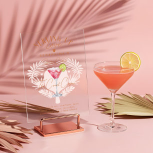 Pickleball Bridal Shower Watercolor Cocktail Drink Acrylic Sign