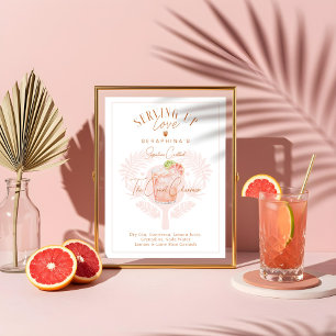 Pickleball Bridal Shower Watercolor Cocktail Drink Poster