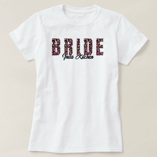Pickleball Bride Dinks & Drinks Cosmo Personalized T-Shirt (Design Front)