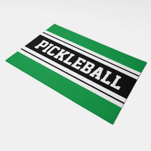 PICKLEBALL Bright Green Black White Racing Stripes Doormat