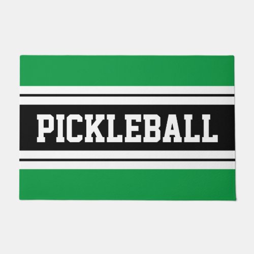 PICKLEBALL Bright Green Black White Racing Stripes Doormat