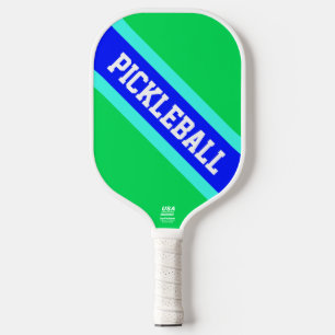 PICKLEBALL Bright Green Royal Blue Racing Stripes Carbon Fiber Pickleball Paddle