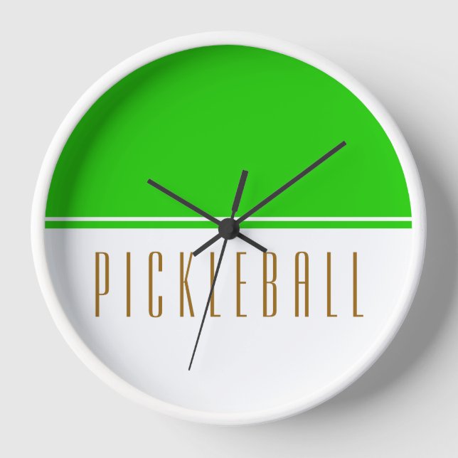 PICKLEBALL Bright Lime Green White Color Block Clock (Front)