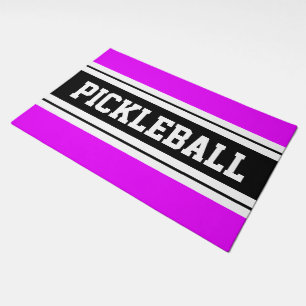 PICKLEBALL Bright Pink Black White Racing Stripes Doormat