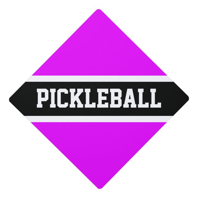 PICKLEBALL Bright Pink Black White Racing Stripes Graduation Cap Topper (Front)