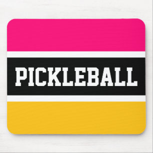 PICKLEBALL Bright Pink Orange Black White Stripes Mouse Pad