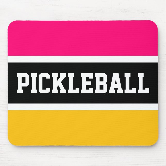 PICKLEBALL Bright Pink Orange Black White Stripes Mouse Pad (Front)