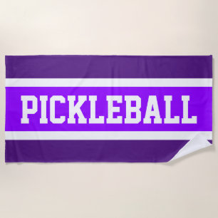 PICKLEBALL Bright Purple White Racing Stripes   Beach Towel