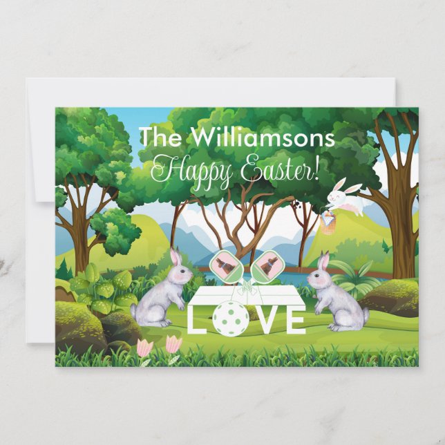 Pickleball Bunnies Fun Happy Easter Holiday Card (Front)