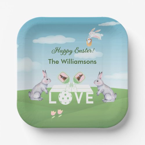 Pickleball Bunnies Fun Happy Easter Name  Paper Plates