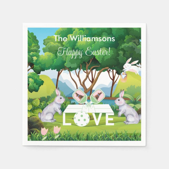 Pickleball Bunnies Fun Happy Easter Napkins (Front)