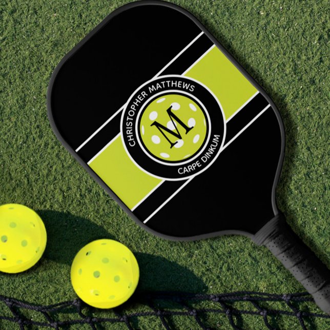 Pickleball Carpe Dinkum Quote Name Initial Black  Pickleball Paddle (Creator Uploaded)