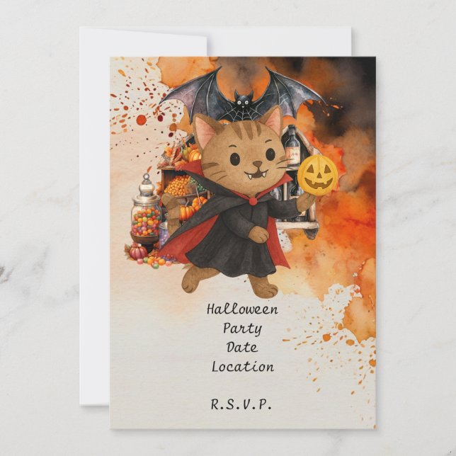 Pickleball Cat and Friends Host Halloween Party  Invitation (Front)