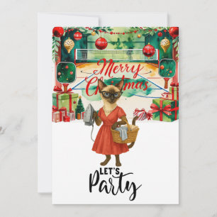 Pickleball cat Housewife Christmas Let's Party In Invitation