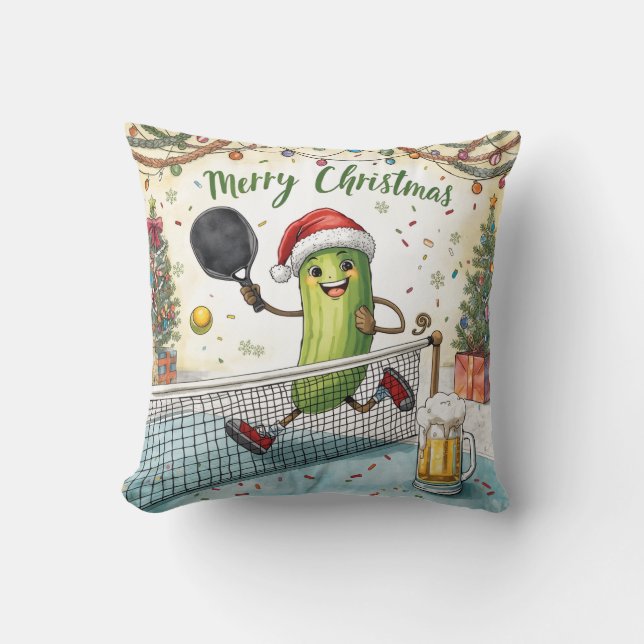Pickleball celebrate Christmas with beer Throw Pillow (Front)
